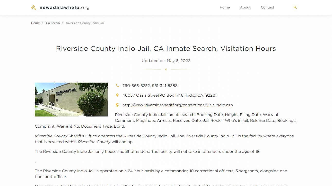 Riverside County Indio Jail, CA Inmate Search, Visitation ...